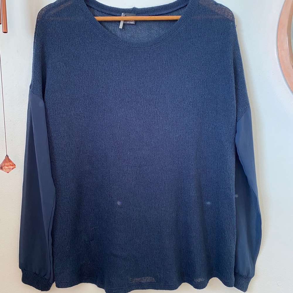 Navy sweater with chiffon sleeves